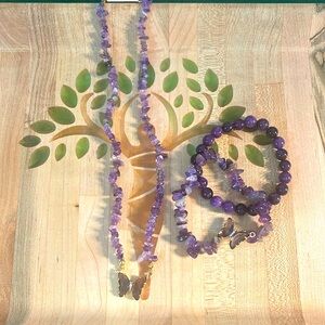 Butterfly Crackle Amethyst Pendant Necklace and Bracelet Set